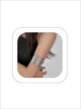 Chunky Silver Coil Cuff Bangle Bracelet Layered Open Armband Minimalist Jewelry